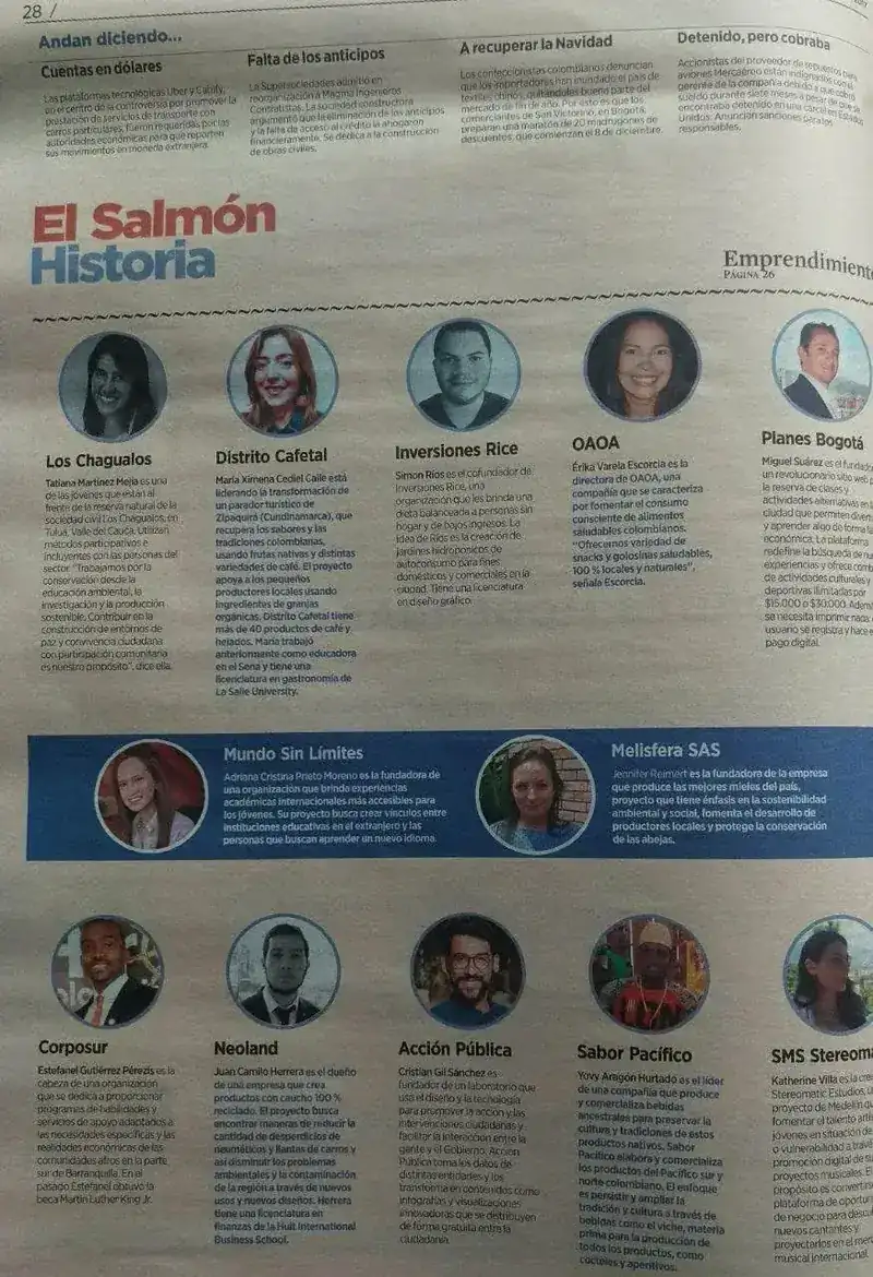 La página de El Espectador donde aparece Los Chagualos entre los emprendimientos destacados
